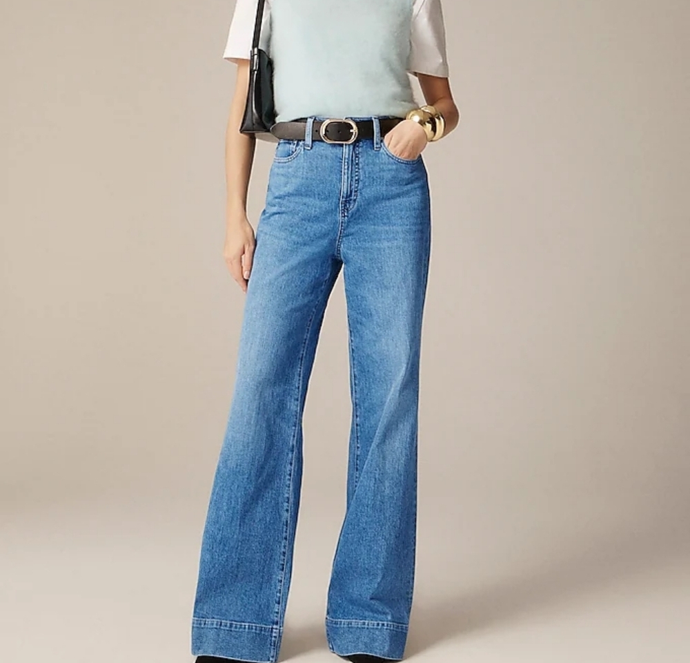 EUC J.Crew Size 26 High-Rise Wide-Leg Denim Trouser Light Wash Blue Jeans!